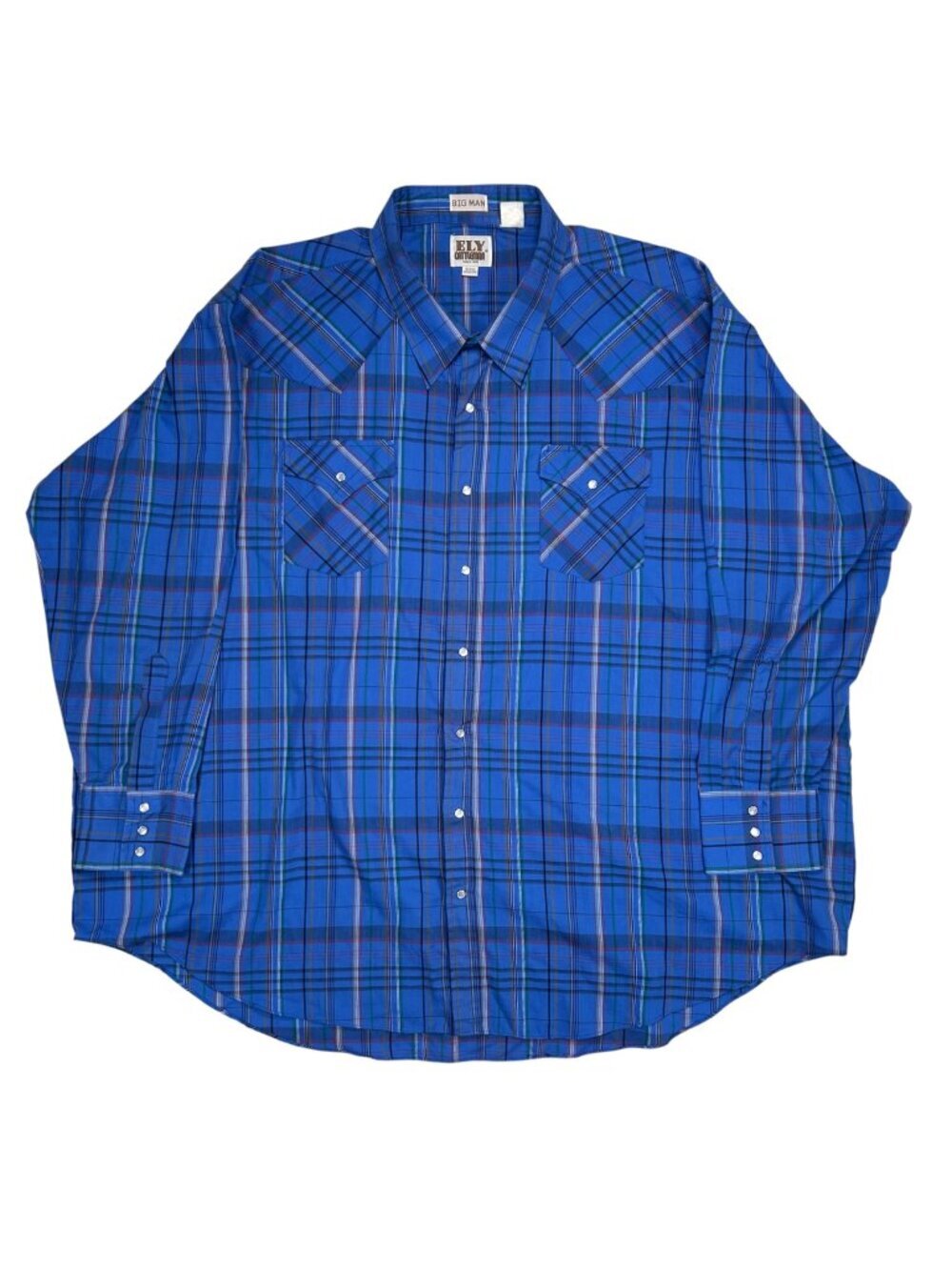 ELY Cattleman Big Man 4XBig Plaid Pearl Snap Long Sleeve Cotton Western